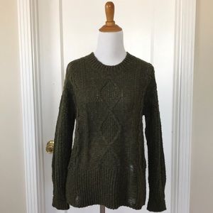 Lucky Brand Distressed Cable Knit Crew Neck Sweater